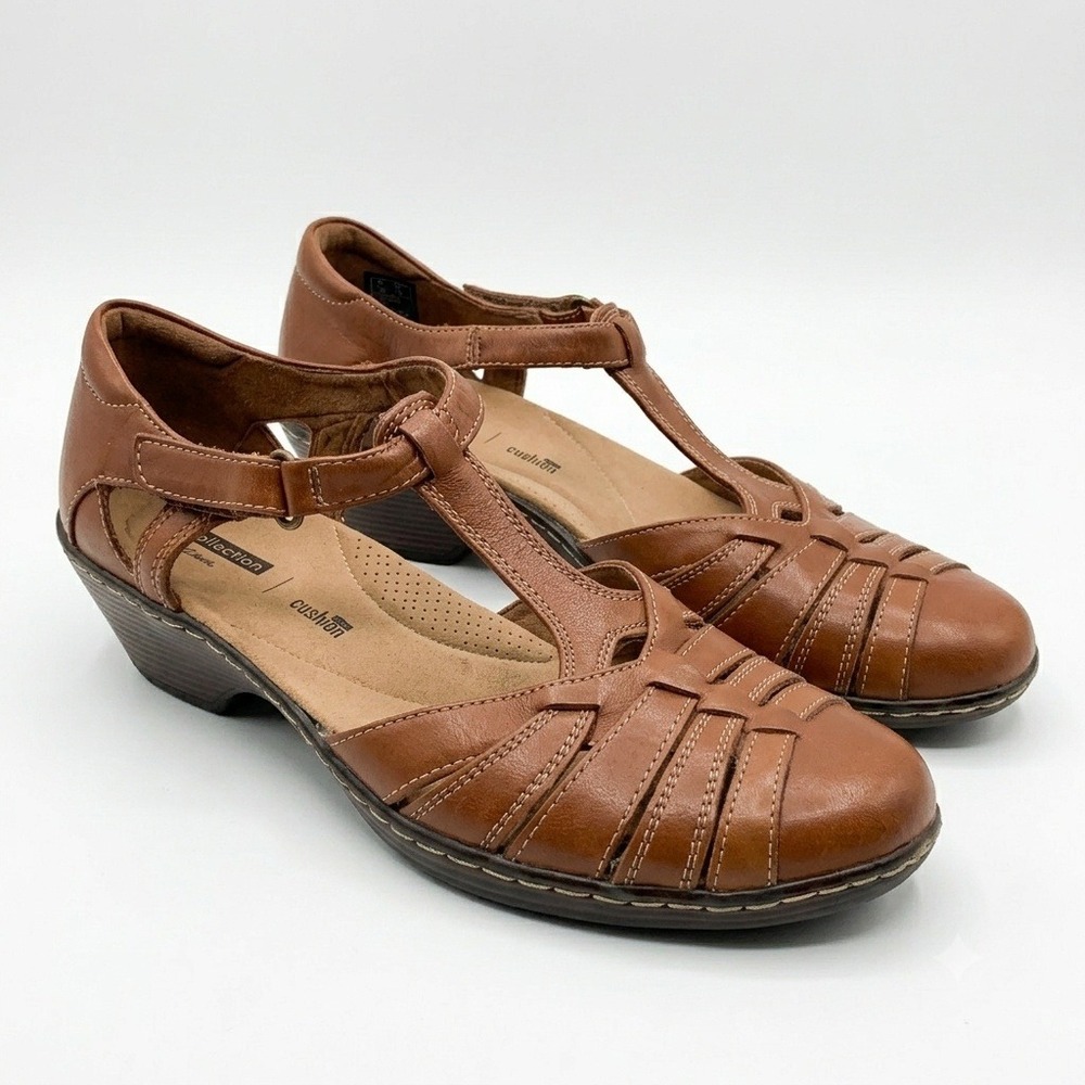 Clarks Wendy Alto Fisherman Sandal Womens Size 9 Tan Leather Comfort Cushion